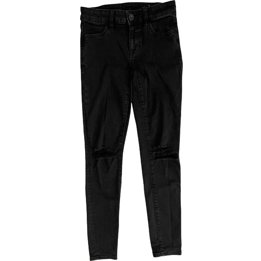 American Eagle 0 Next Level Stretch Jeggings Jeans Black Distressed Holes #2162